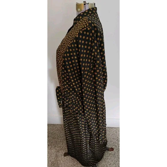 Vtg 80s Leslie Fay Midi Dress Women's Black Brown Paisley Tie Front Secretary 14 - Picture 4 of 15